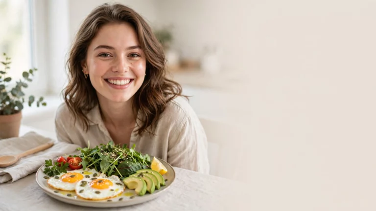 mulher sorrindo com dieta low carb para SOP e emagrecimento