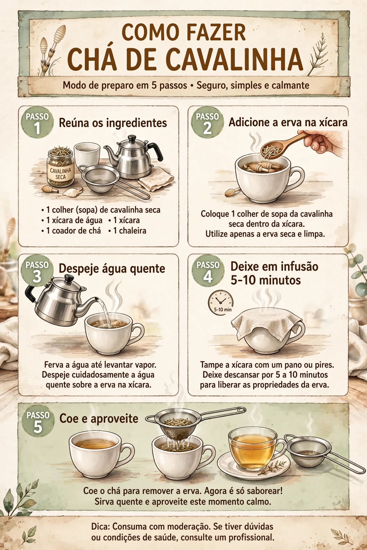 como fazer chá de cavalinha passo a passo