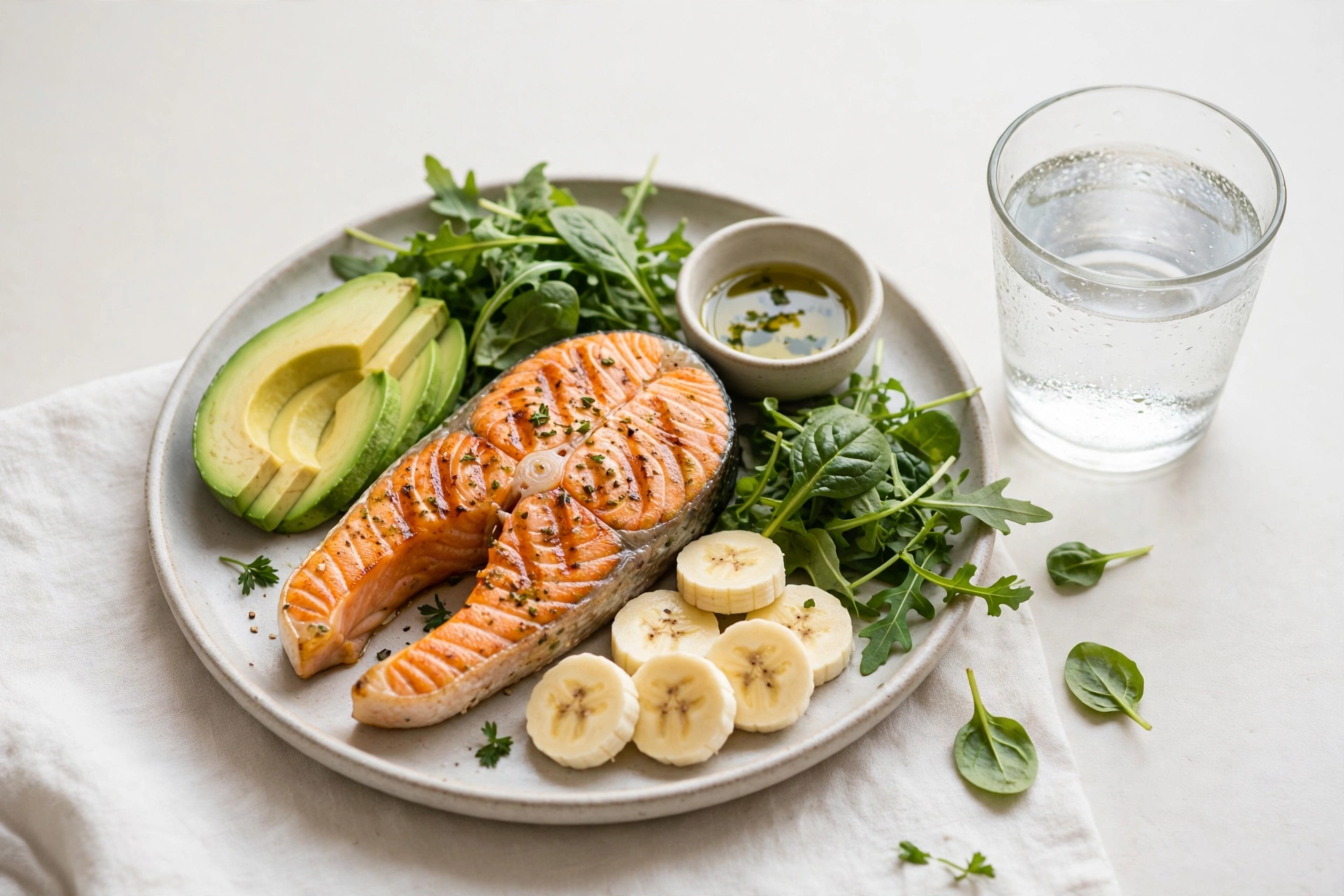 dieta para labirintite o que comer para parar tontura - prato com salmão, abacate e banana
