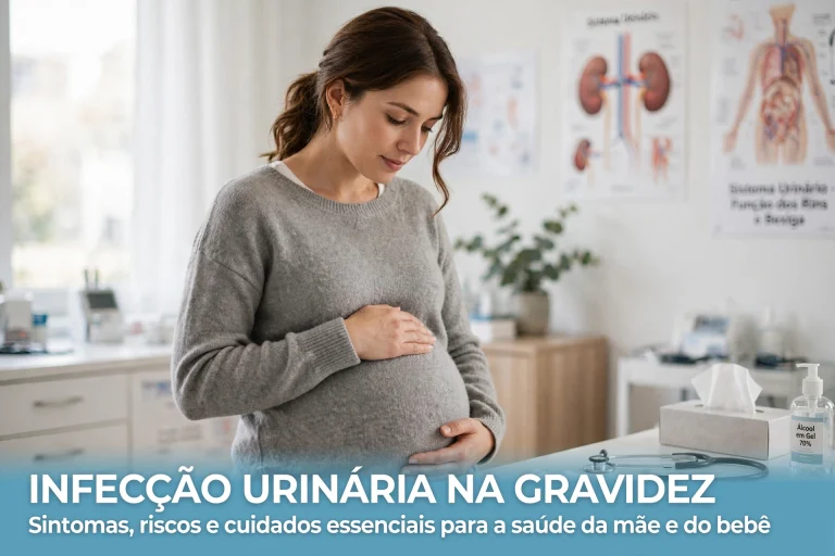 Mulher grávida com infecção urinária na gestação em consultório