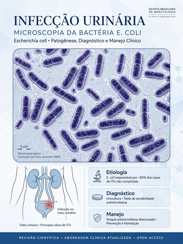Bactéria E. coli causa principal de infecção urinária vista no microscópio