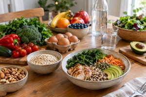 Alimentos naturais variados para uma alimentação saudável e equilibrada