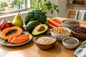 Frutas, legumes e grãos ricos em fibras