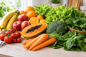 Exemplos de alimentos in natura como frutas, verduras e legumes