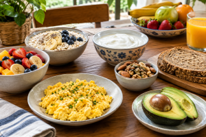 Opções de alimentos para um café da manhã saudável