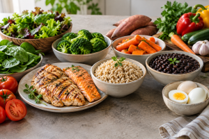 Opções de alimentos para um jantar saudável